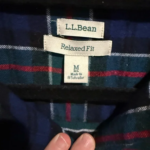 L.L. Bean Navy and Green Plaid Button Down Shirt - Picture 2 of 4